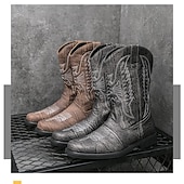 levne Cowboy &amp; Western Boots-Pánské kovbojské boty s hranatou špičkou, nazouvací boty do poloviny lýtek, ležérní obuv ve venkovském stylu pro každodenní nošení