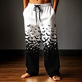 baratos Calça Casual Estampada Masculina-Halloween Homens Morcego Trajes da Noite das Bruxas Calças Calças largas Calça casual Cintura Média Estilo gótico escuro Feriado Cintura elástica com cordão Calças de linho com bolsos Primavera Outono