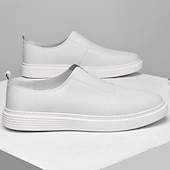 abordables Chaussures Décontractées Slip-On-Chaussures blanches à enfiler en cuir pour hommes - minimalistes et confortables, adaptées aux professionnels occupés au bureau et dans des environnements décontractés