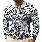 billige Men&#039;s Vintage Polo-Herre Grafisk Vaffel poloskjorter Langermet Poloskjorter Skjorter med krage Årgang Fritid Dagligdagstøy Knapper Vår Høst Vinter Svart Rød Blå