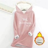 abordables Humour et Citations Tops-Sweat à capuche pour femme, pull sherpa, lettre, décontracté, sport, imprimé, chaud, duveteux, confortable, sweat à capuche, haut à manches longues, micro-élastique, automne&amp;amp;tissu doux et