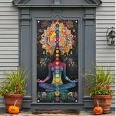 abordables Bannières de Garage et de Porte-Couverture de porte Bannières extérieures Sept chakras Méditation Yoga Esthétique Mystique Chambre Salon Porte d'Entrée Décorations murales, porte, arrière-plan