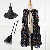 economico Costumi di Halloween per bambine-Bambini Ragazze Halloween A mantellina Geometrico Moda All&#039;aperto Cappotto Capispalla 4-12 Anni Autunno Argento Multicolore Nero