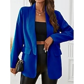 billiga Blazers och kostymer-Dam Kavaj Bekväm Andningsfunktion Ficka Kontorsdam Stil Modern Slät Utomhus Ledigt Dagligen Enkelknäppt Normal Kavajslag Normal Långärmad Ytterkläder Svart Gul Rubinrött Vår Höst