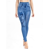  Naisten Leggingsit Ahdistuneet farkut Loma Vintage Vapaa-aika Täyspitkä Korka vyötärö Kukka Perhonen Elastinen vyötärönauha Tulostus Pehmeä Mukava Elastinen ulko- Katu Sininen taivaan sininen Kes