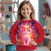 billiga Flickans 3D-djur-Flickor 3D Katt Tröja Långärmad Vår Höst Mode Grundläggande Barn 4-12 år Rund hals Utomhus Ledigt Dagligen Normal