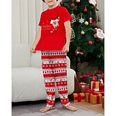 cheap Matching Outfits-Family Pajamas Christmas Pattern Home Print Red Short Sleeve Active Matching Outfits