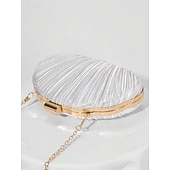 economico Matrimonio ACC-pochette da sera in raso plissettato a conchiglia da donna, color champagne metallizzato con montatura e catena dorate: glamour vintage per matrimoni, cocktail party, balli di fine anno e serate fuori