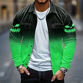 economico Magliette di Halloween-Halloween Per uomo Zucca Costumi Halloween Camicia di Velluto a Coste Giacca camicia Sopracamicia Manica Lunga Stile gotico oscuro Ferie Autunno Inverno Collo ripiegato Bottonato Caldo Giacca con