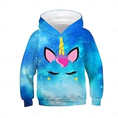 billiga Pojkens 3D-djur-Pojkar 3D Enhörnings Huvtröja Långärmad Vår Höst Mode Streetwear Barn 4-12 år Huva Utomhus Ledigt Dagligen Normal