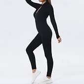 preiswerte Sets &amp; Einteiler-Damen Trainingsanzug Einteiliger Strampler Reißverschluss Einfarbig Bodysuit Herbst Schwarz Rosa Fitnessstudio sportlich Laufen Bauchkontrolle Atmungsaktiv Langarm Sport Sportkleidung