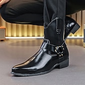 abordables Bottes de Costume-Bottines en cuir marron pour hommes avec fermeture éclair latérale et sangle à boucle, bottes habillées élégantes pour les affaires, les soirées et les occasions formelles