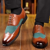 baratos Formal-Sapatos oxford masculinos bico fino bicolor marrom e verde – brogues estilosos de couro sintético para looks casuais elegantes