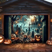 cheap Halloween Garage Door Cover-Halloween Tapestry Garage Door Cover Large Hanging Backdrop Pumpkin Cemetery Dark Punk Gothic Style Party Outdoor Shooting Backgrounds Front Door Home Decor