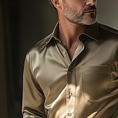 economico Camicie in raso da uomo-Per uomo Camicia Come la seta Camicia in raso Camicia elegante Camicia casual Camicia con Bottoni Semplice Formale Matrimonio Marrone Manica Lunga Bavero Primavera &amp; Autunno Tutte le stagioni