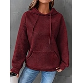 economico Felpe e Sweatshirt Texturizzati-Per donna Felpa con cappuccio Casual Comodo Manica Lunga Con Cappuccio Top Regolari Casuale Tasca Frontale Marrone rossastro Nero Bianco Giallo Rosa Autunno Inverno