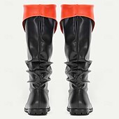 abordables Chaussures pour Hommes-Bottes hautes noires et rouges pour hommes, en similicuir, style pirate rétro, pour Halloween et cosplay