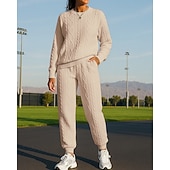 tanie dresy-Damskie Dres Spodnie dresowe Stroje sportowe Splot kablowy Solidne kolory Zestawy odzież Jesień Czarny Biały Na zewnątrz Podróże Sportowy Wysoka talia Moda Długi rękaw Sport Odzież sportowa Średnio