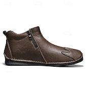 halpa Nilkkurit-Miesten ruskeat nahkaiset vetoketjulliset slip-on-kengät ainutlaatuisella pyöreällä kärjellä ja joustavalla pohjalla – retrohenkiset vapaa-ajan kengät matkoille, töihin ja jokapäiväiseen mukavuuteen.