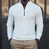 abordables Polo Classique pour Hommes-Homme Chemises Polo Gaufre Polo à fermeture éclair Sport en Plein Air Occasionnel Col montant Zip quart manche longue Mode Moderne Couleur Unie Tricoté Automne Printemps &amp; Automne Coupe régulière