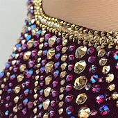 voordelige Schaatsjurken-Kunstschaatsjurk Dames Voor meisjes Schaatsen Jurken Bordeaux Lapwerk Open achterkant Netstof Spandex Hoge Elasticiteit Opleiding Wedstrijd Kunstschaatskleding Klassiek Kristal / Bergkristal Lange