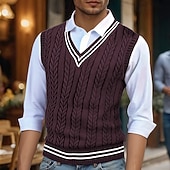 levne pánské svetry vesta-Pánské Svetrová vesta Šaty svetr Pulovrový svetr Vesta Pletený svetr Rýhovaný Kabel Plést Běžné topy Pletený Barevné bloky Do V Módní Na běžné nošení Dovolená Denní nošení Oblečení Podzim Zima Vínov