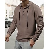 cheap Basic Hoodies-Men&#039;s Hoodie Button Up Hoodie Black White Army Green Navy Blue Khaki Hooded Plain Drawstring Sports &amp; Outdoor Daily Holiday Polyester Streetwear Basic Casual Spring Fall Clothing Apparel Hoodies