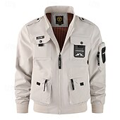 abordables veste de sport-Homme Veste Légère Veste Cargo Veste Décontractée Vacances Quotidien Résistant à l&#039;usure Avec Poches Automne Hiver Uni Mode Classique Col montant Régulier Noir Jaune Orange Bleu de minuit Beige Veste