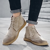 economico Stivaletti alla caviglia-stivaletti brogue in pelle scamosciata grigia da uomo, scarpe eleganti retrò con lacci, casual, per abbigliamento business e casual elegante