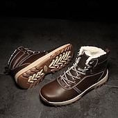 abordables Botas de invierno y nieve-Botas de trabajo clásicas con cordones de piel sintética color tostado para hombre: botines de seguridad duraderos para exteriores, construcción, senderismo y uso diario.