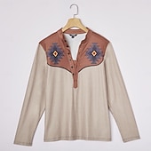 abordables Estilo étnico-Hombre azteca Cowboy Camiseta Henley Shirt Manga Larga Impresión 3D Design Retro Antiguo estilo occidental Calle Casual Diario Verano Primavera Otoño Negro Marrón Verde Trébol Gris Henley Camiseta