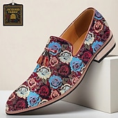 levne Jacquard boty-Pánské mokasíny z žakárové tkaniny s modrým a červeným květinovým vzorem – společenská obuv ve vintage stylu na svatby, večírky a formální události