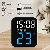 baratos eletrodomésticos-Relógio de parede digital LED com display de temperatura e tempo, despertador de mesa com brilho ajustável, decoração para casa e mesa, relógio eletrônico