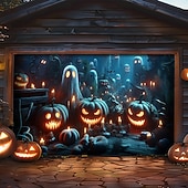 cheap Halloween Garage Door Cover-Halloween Tapestry Garage Door Cover Large Hanging Backdrop Pumpkin Cemetery Dark Punk Gothic Style Party Outdoor Shooting Backgrounds Front Door Home Decor