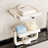 voordelige Opslagrekken-Wandgemonteerde zuignap roterende zeepbak met afvoer, niet-borende spons en zeeprek organizer, perfect voor douche, badkamer, bad en keukengootsteen
