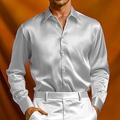 voordelige Satijnen overhemden voor heren-Voor heren Overhemd Zijdeachtig Satijnen overhemd Normaal shirt Overhemd met knopen Galashirt Effen Formeel Bruiloft Zwart Geel Rood Marineblauw Lange mouw Revers Lente &amp; Herfst Alle seizoenen Kleding