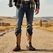 preiswerte Cowboy &amp; Western Stiefel-Zweifarbige Western-Cowboystiefel aus Kunstleder für Herren – klassisches besticktes Design, robuste Konstruktion, perfekt zum Reiten, für den Außenbereich und als Freizeitkleidung