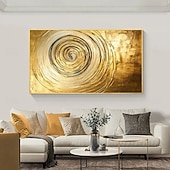 preiswerte Landschaftsgemälde-handgemachtes abstraktes 3D-Ölgemälde in Gold mit abstrakten Spiralmotiven in leuchtenden Goldtönen und pastosen Pinselstrichen für die Inneneinrichtung