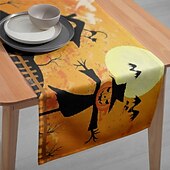 お買い得  ハロウィンキッチン-ハロウィンテーブルランナー - デジタルプリントの長方形テーブルクロス、レストランの宴会ダイニング用の不気味なパーティー装飾（33x180cm）