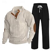 economico Tute basic-Per uomo Maglia Tuta da Ginnastica Set di abiti Collo alla coreana All'aperto Quotidiano Sportivo Coulisse Tasca Blocco di colori Nero Blu marino Marrone Poliestere Velluto a coste Abbigliamento