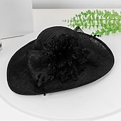 billiga Festhattar-hattar Fjäder Tyg Solhatt Bröllop Helgdag Tebjudning Hästrace cocktail Elegant Vintage Solskydd Med Fjäder Hårbonad Huvudbonader