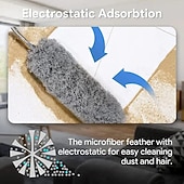 abordables Limpiando suministros-Plumero de microfibra curvo, retráctil y lavable, de 2,8 metros de largo, con mango extensible, flexible y electrostático, ideal para limpiar el hogar, ventiladores de techo de gran alcance,