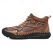 preiswerte Stiefeletten-Braune High-Top-Freizeitsneaker aus Leder für Herren mit Ziernähten und strapazierfähiger Gummisohle – modische Komfortschuhe für Outdoor und Stadt