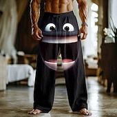 billiga Casual byxor med tryck för män-Herr 3D-seriefigur Le ansikte Långbyxor Säckiga byxor Casual byxor Medium Midja Rolig Utomhus Semester Hem Elastisk dragsko i midjan Linneliknande byxor med fickor Vår Höst 3D-tryck Svart 1 Svart 3