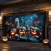 cheap Halloween Garage Door Cover-Halloween Tapestry Garage Door Cover Large Hanging Backdrop Pumpkin Cemetery Dark Punk Gothic Style Party Outdoor Shooting Backgrounds Front Door Home Decor