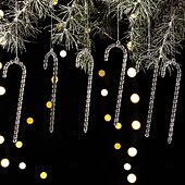billige Ornamenter-6 stk. juletre-pynt i akryl, gjennomsiktige krystall-istapp-anheng, fargerike hengende dekorasjoner til juletre og høytidsfester