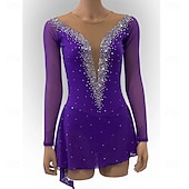Figure Skating Dress Women's Girls' Ice Skating Dress Purple Open Back Asymmetric Hem Mesh High Elasticity Training Competition Skating Wear Classic Crystal / Rhinestone Long Sleeve Ice Skating Figure4