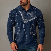 abordables Polo imprimé animal pour homme-Homme À Motif Animal Polo manche longue Polos Revers Occasionnel Extérieur Rue Athleisure Tenue quotidienne Impression 3D Boutons Printemps Automne Hiver Noir Bleu Violet