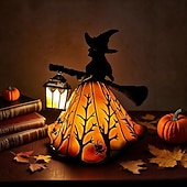 economico Halloween al chiuso-Lampada da strega di Halloween, lampada gotica, decorazione da strega spettrale con lanterna, lampada con statuetta di strega, luce notturna da terra per Halloween, per casa, veranda, tavolo,