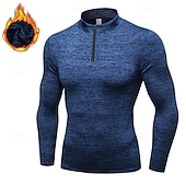 cheap Running Tee &amp; Tank Tops-Men&#039;s Compression Shirt Fleece Base Layer Workout Tops Long Sleeve Top Athleisure Solid Colored Quick Dry Warm Gym Basketball Athletic Sportswear Activewear Black Blue Light Grey